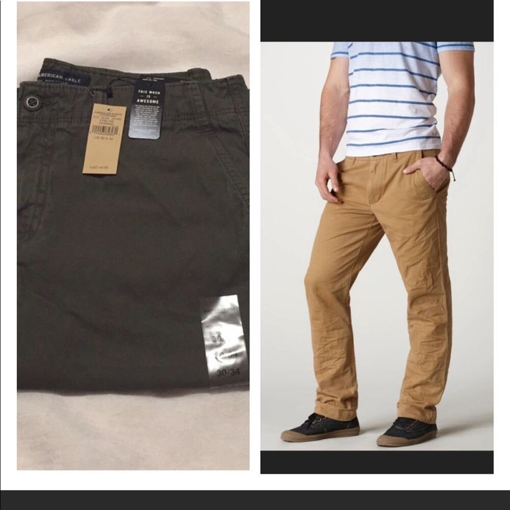NWT AEO green khaki original‎ straight pants, 30/34